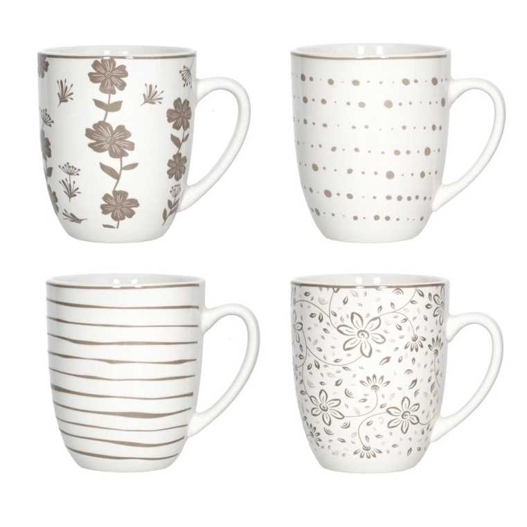 Brandani set of 4 Lotus porcelain mugs assorted decorations cod.51964